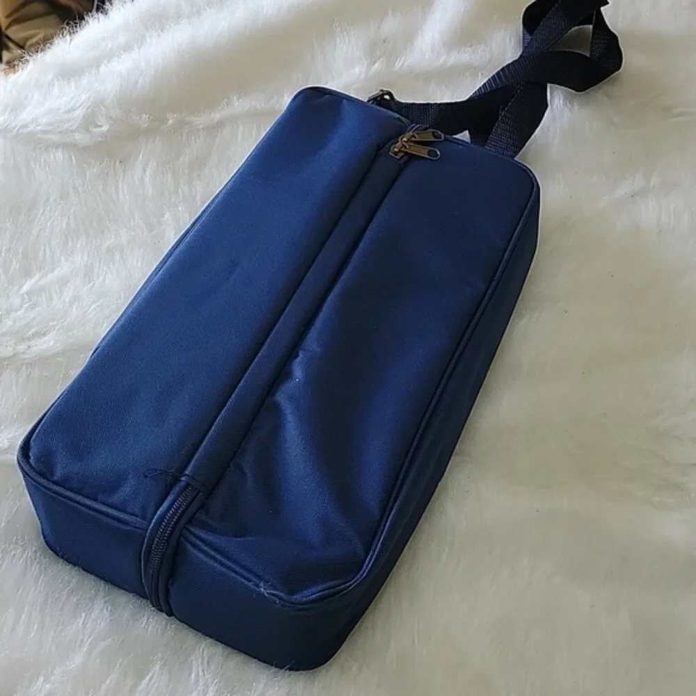 WINE PICNIC SET‎ FOR TWO NeW Navy Blue Insulated Shoulder Strap Zip Tote Bag